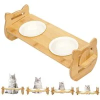 OSTWOLKE Futternapf Futterstation Höhenverstellbar Doppelnapf für Kleine Hunde und Katzen, Keramik