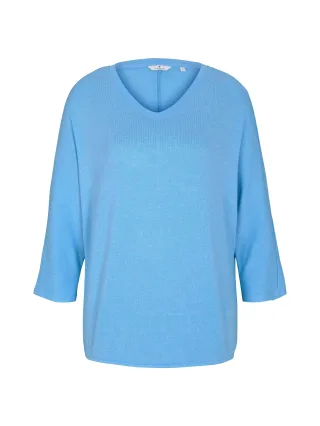 Tom Tailor - Meliertes Shirt mit elastischem Bund soft cloud blue melange - Gr. - M
