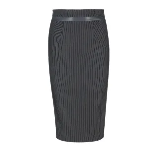 Schwarzer Bleistiftrock mit hoher Taille und Lederdetails