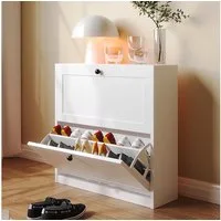 VOWNER Schuhschrank mit 2 Klappen, Schuhregal Schmal, 80 x 24 x 80 cm