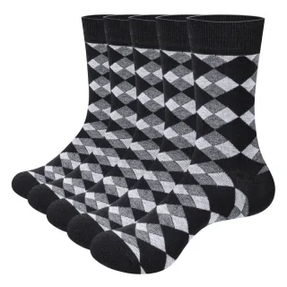 YUEDGE 5 Pairs Of Men's Trendy Checkered Pattern Mid Calf Crew Socks, Breathable Cotton Blend Comfy Casual Sports Socks