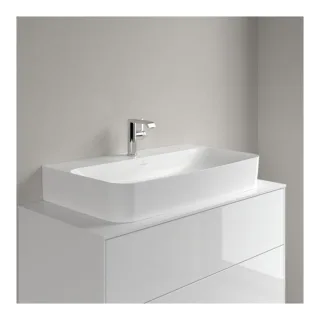 Villeroy und Boch Finion Waschtisch 41688CRW 800 x 470 x 165 mm, mit verdecktem Überlauf, Unterseite geschliffen, Stone White CeramicPlus