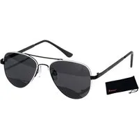 Rennec Sonnenbrille Kinder Pilotenbrille Polarisiert Jungen Mädchen 6 bis 11 Jahre (inklusive Brillenbeutel) Gläser UV400 Schwarz Getönt, stabiles Metallgestell