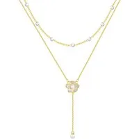 KARMA Edelstahlkette Halskette Damen zweireihig Gold Edelstahl Perlen Damenkette (mehrreihig, 1-tlg., Damenhalskette modern Perlenkette), Damenschmuck Edelstahlkette Rosenkette