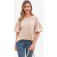 Imily Bela T-Shirt Damen Kurzarmtop mit Puffärmeln (Packung, 1-tlg., 1per-Pack) einfarbig