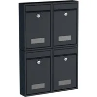 BASI Briefkasten Wandbriefkasten, Maße 320 x 215 x 82 mm (Spar-Set, 4-St), 4er Set, Namensschild, Zylindersch., 2 Schlüssel, anthrazit matt