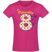 Baddery Print-Shirt Geburtstagsgeschenk für Mädchen: "8 Jahre mit Blumen", hochwertiger Siebdruck, aus Baumwolle