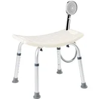 Arebos Dusch- und Badhocker Höhenverstellbar mit Aluminium-Rahmen, belastbar bis 100 kg, Integrierte Brausenhalterung, praktische Griffmulden, Anti-Rutsch-Füße