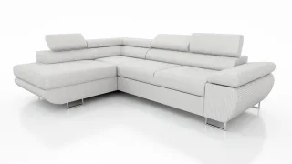 Couchgarnitur ELON Stoff Hellbeige mit Schlaffunktion Ottomane Links