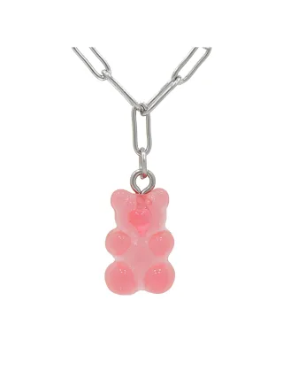 Fashionbox Kette Messing rhodiniert mit Anhänger Teddy pink/rot