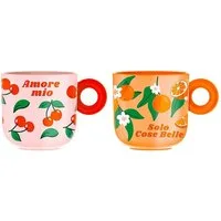 BIALETTI Tasse Kaffeebecher Kaffeetasse 300ml Bialetti Mercato Della Frutta 2er Set, Material: Porzellan