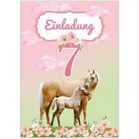 JUNAPACK Einladungskarten Pferd Einladungen zum Kindergeburtstag Fohlen lila Mädchen, Einladungskarten zum 7. Geburtstag mit Pferd Motiv