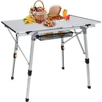 FIVMEN Campingtisch Camping Beistelltisch Faltbar Gartentisch Höhenverstellbar aus Alu, Balkontisch mit Packtasche, für Camping 90x52x45cm, Silber/Schwarz