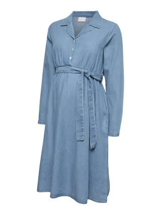 MAMALICIOUS - MLVALETTA LIA L/S ABK DENIM DRESS Medium Blue Denim - Gr. - L