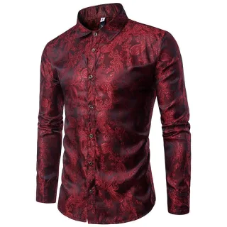 Slim Fit Hemd in Kastanienbraun mit besticktem Paisleymuster