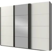 Wimex Schwebetürenschrank Bern (3 Türen, Einlegeböden, Kleiderstangen, Spiegel, 1-St., moderne Optik, Metallgriffleisten, mit Spiegel) 225x64x210cm weiß raw steel