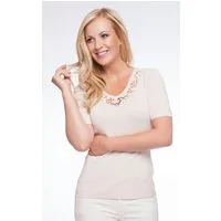 Passioni Spitzenshirt Kurzarm-Shirt mit Häkeldetails