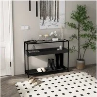 HOMCOM Konsolentisch mit 2 Regalen, Flurtisch mit Glasplatte, (Schuhregal, 1-St., Flurkonsole), Stahl, Schwarz, 100 x 30 x 78 cm