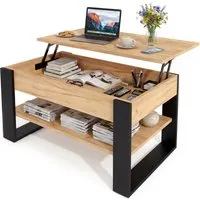 TREND WERK Couchtisch Lift-Couchtisch höhenverstellbar Sofatisch 92×54 cm mit Stauraum, verstecktem Fach Wohnzimmertisch Holz modern