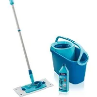 Leifheit Wischmopp Set CLEAN TWIST M Ergo micro duo + Kraftreiniger, (5-St), Drill-Stiel-Mechanik, 360° Kardangelenk, längenverstellbar (110-140cm)