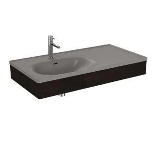 VitrA Equal Möbelwaschtisch-Set 66057 100x52cm, mit Möbelwaschtisch asymmetrisch, steingrau matt, mit Holzblende ulme