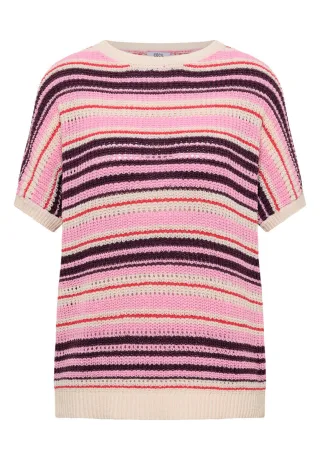 CECIL - Gestreifter Kurzarm-Pullover mit Rundhalsausschnitt rot - Gr. - M