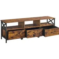 VASAGLE TV-Schrank mit Stahlgestell, für Fernseher bis 65/80 Zoll Fernsehtisch mit 3 Stoffschubladen und 3 offenen Fächern