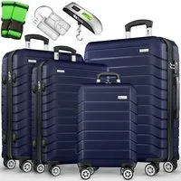 tillvex Trolleyset tillvex® Reisekoffer Set Koffer Hartschale Trolley Kofferset Tasche, (TSA Schloss Rollkoffer S-M-L-XL, 4 tlg., 4 Rollen Trolley Gepäck Koffer), Reisekoffer Set 4-TLG. + Gepäckwaage, 8X Gurte & 4X Anhänger Kofferset
