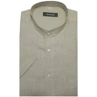 Huber Hemden Kurzarmhemd HU-0114 Stehkragen Kurzarm 100%Leinen-feiner leichter Stoff Regular Fit