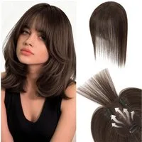 LuxusKollektion Echthaar-Extension Topper Echthaar Damen Clip Haarteile Luftiger Pony 19g Dunkel Braun