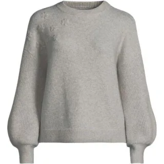 Rundhalspullover mit aufgestickten Blumen für Damen in Petite-Größe, Damen, size: petite, Grün, Wolle/Polyester/Viskose, by Lands' End