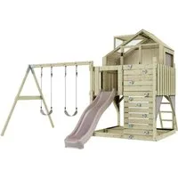 OutdoorToys Spielturm Lasse, aus Holz in Altrosa mit Kinderschaukel & Rutsche, Kletterwand