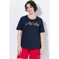 Ulla Popken T-Shirt T-Shirt Schriftmotiv Classic Rundhals Halbarm