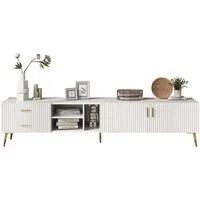 Merax Lowboard Holz mit 2 Schubladen und 2 Türen, TV-Schrank mit goldenen Metallbeine, TV-Board mit großem Stauraum,belastbar bis 50kg