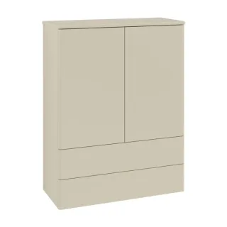 Villeroy und Boch Antao Highboard L47000HJ mit Beleuchtung, 2 Türen, 814 x 1039 x 356 mm, Front ohne Struktur, Silk Grey Matt Lacquer / Silk Grey Matt Lacquer