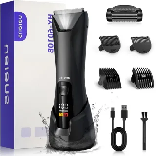Ualans HY-6010B Men's Body Groomer Trimmer 2-in-1 Shaver with Ceramic Blade LED Light 4 Combs IPX7 Waterproof 90min Runt