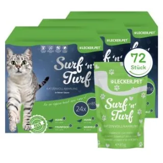Lyra Pet Lecker.Pet Surf'n'Turf Pouches Katzenfutter in feiner Sauce Nassfutter 4er Mix Multipack 12 Stück