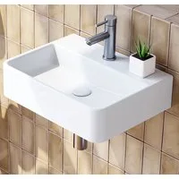 HOROW Waschbecken Aufsatzwaschbecken Hängewaschbecken Wandmontage Keramik 46*31cm (Waschtisch, mit Hahnloch und Überlauf - 60*42cm Weiß)