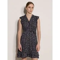 Apricot Druckkleid Blumenwald-Rüschen-Ditsy-Kleid Gemustert mit Rüschen