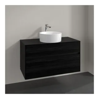 Villeroy und Boch Collaro Waschtischunterschrank C038B0AB 100x54,8x50cm, Waschtisch mittig, LED-Beleuchtung 7,3 W, black oak