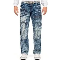 Kosmo Lupo 5-Pocket-Jeans Herren Regular Fit Jeans Stonewashed KM8004 (1-tlg) mit Nieten und Ziernähten