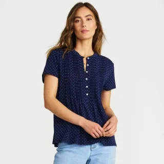 Kurzärmeliges Biesenshirt aus Baumwolle/Modal-Mix, Damen,  Blau, Baumwoll-Mischung/Baumwolle Modal, by Lands' End