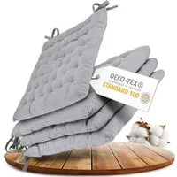 Gräfenstayn Stuhlkissen 4er-Set in 40x40cm und 5cm dicker Polsterung aus 100% Baumwolle, robustes Sitzkissen für Indoor & Outdoor, mit Haltebändern