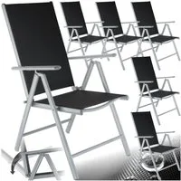 tectake Gartenstuhl Balkonstuhl, klappbar, Textilene-Gewebe, 67 x 56 x 105 cm (Terrassenstuhl Marilena für Außen in Schwarz/Silber, 6 St), wetterfest und UV-beständig, 7-fach verstellbare Rückenlehne