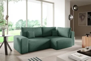 Ecksofa Schlafsofa Sofa ARONA in Stoff Centaur Meeresgrün Ottomane Rechts