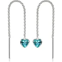 Materia Paar Ohrhänger Damen Silber Herz Zirkonia Hellblau filigran SO-480, 925 Sterling Silber
