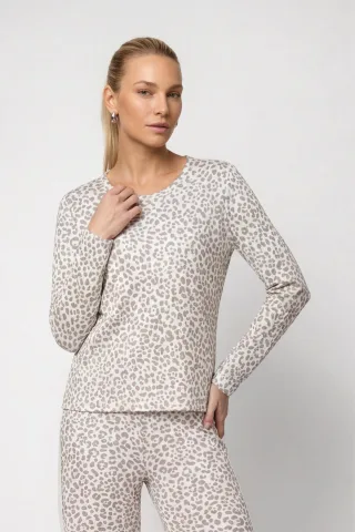 monari - Langarmshirt mit Leomuster taupe gemustert - Gr. - 46