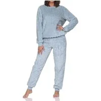 Normann Pyjama Damen langarm Schlafanzug Hausanzug aus kuscheligen Sherpa-Fleece