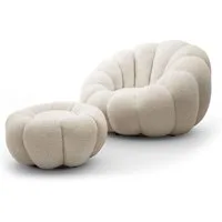 yourhouse24 Drehsessel ORIA inkl. Hocker, Bouclé Lounge Sessel, Teddy-Stoff (Set, 2-St., Relaxsessel mit Hocker), 360° drehbar, Low-Seating