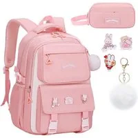MOPUEA Schulrucksack Teenager-Schulranzen-Set, mit Stifteetui und Badge-Label (Wasserdicht Schulranzen,Unisex Geeignet für Mittelstufe-Universität, 2-tlg., für zum Schulbesuch,Einkaufen,Camping usw), Mit ergonomischem Design zur Entlastung von Schult